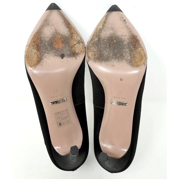 Gucci Black Satin GG Crystal Pumps Heels – Size 37 / US 7 - Picture 8 of 9